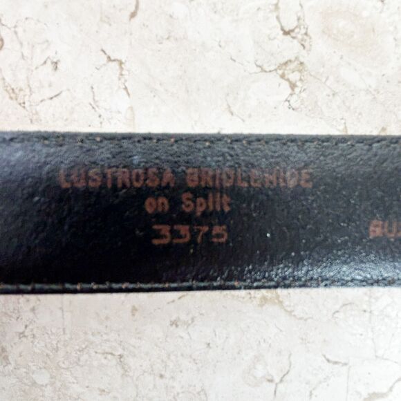 BUXTON Black Bridle Leather Belt Mens Size 38 Removable Gold Buckle - Picture 7 of 8